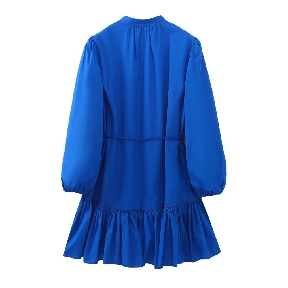 European and American New Fashion Round Neck Layered Decorative Shirt Style Button Dress Womens Dress
