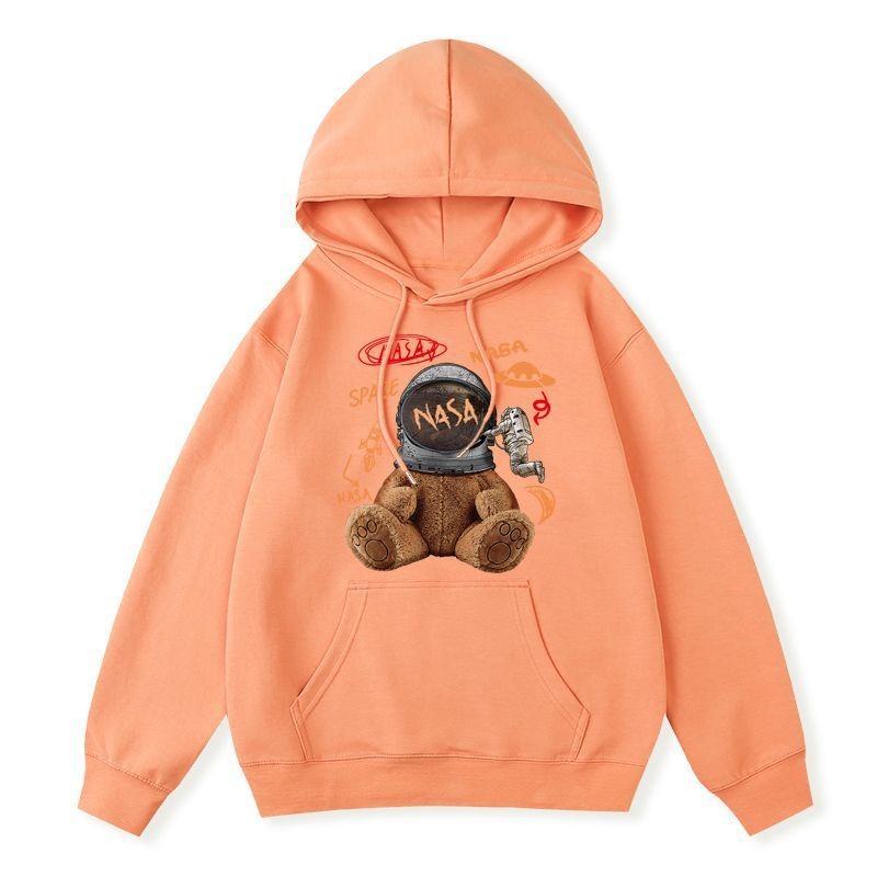 Nasa Trendy Astronaut Bears Hooded Black Sweater Womens Autumn Thin Fried Street Korean Loose Long Sleeve Top