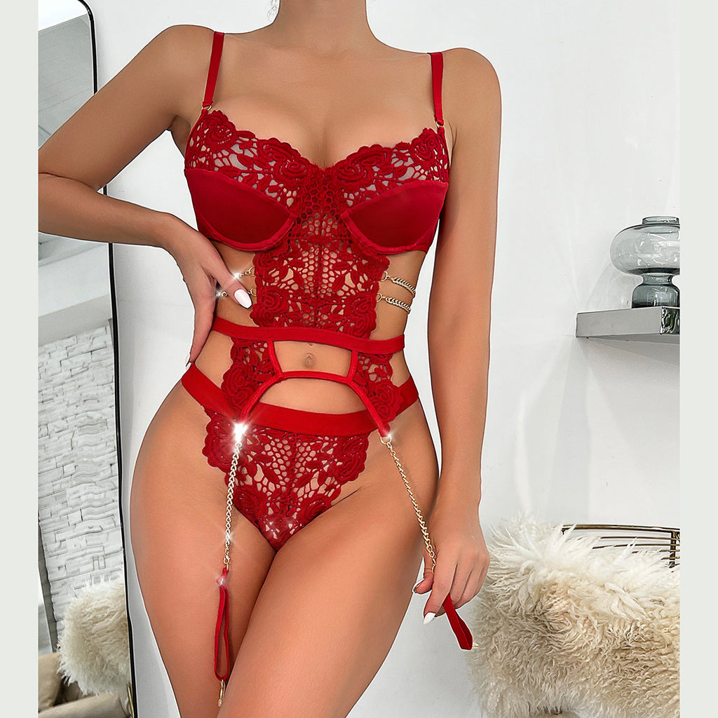 Sexy Two-Piece Lingerie Set for Women - Hollow Back Lace Design