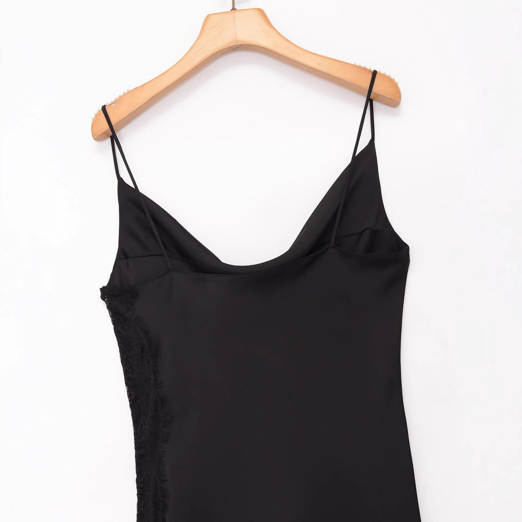 Wrinkled waist slimming lace lingerie style dress