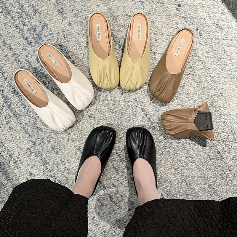 Flat Bottomed Minimalist Wrapped Half Slippers, Womens Shoes, Summer One Foot, Half Supported Single Shoes