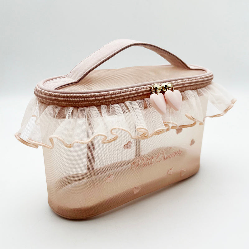 petit trouver mesh heart embroidery lace hand-held cosmetic bag cute tissue bag makeup storage SR