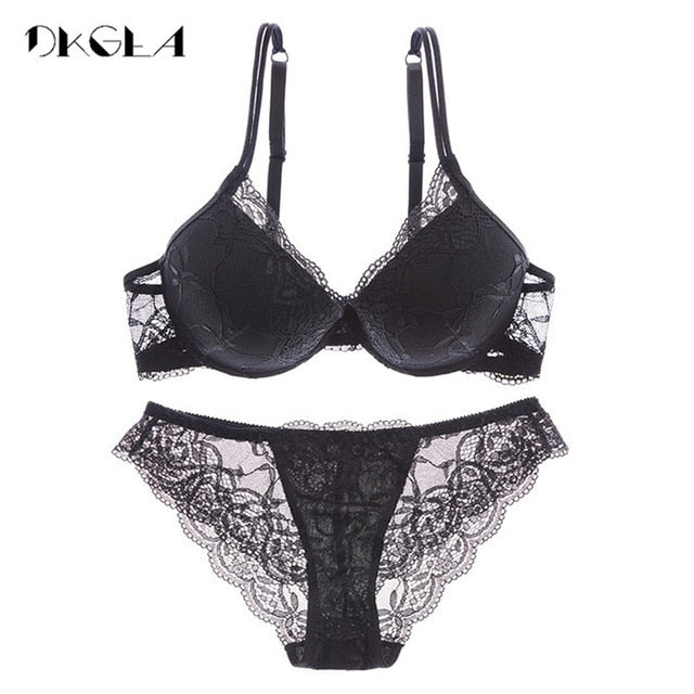 Super Gather Brassiere Thick Cotton Underwear Set Women Bras Black Sexy Bra Panties Set Lace Lingerie A B C Cup Push up Bra Sets
