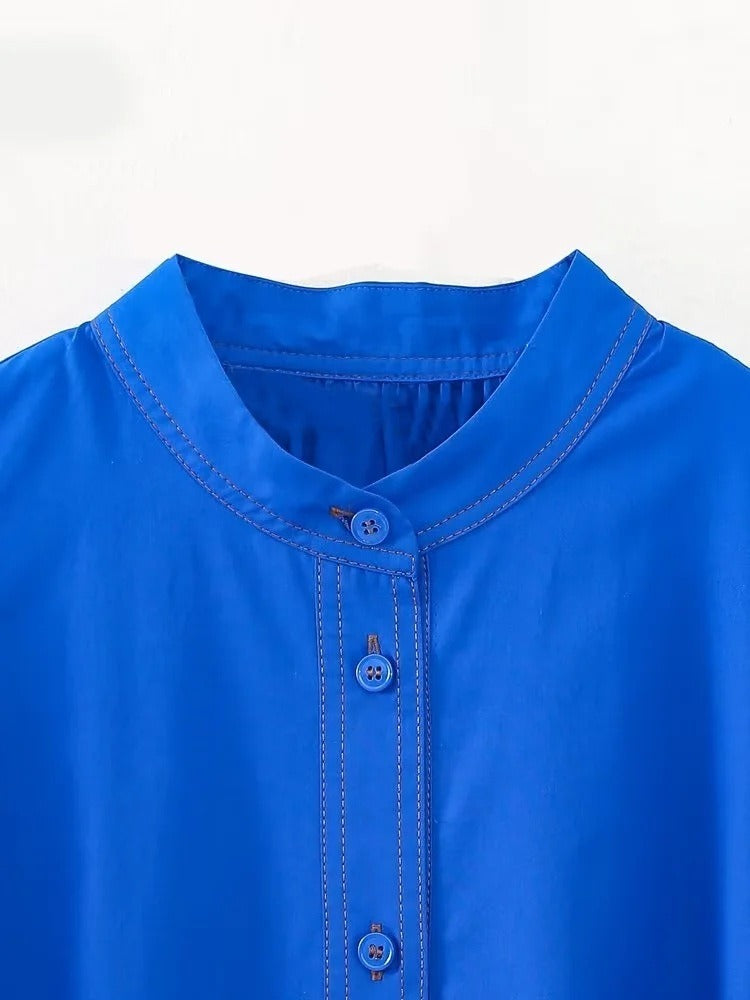 European and American New Fashion Round Neck Layered Decorative Shirt Style Button Dress Womens Dress