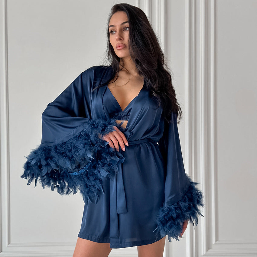 style new lingerie shorts robe three-piece set