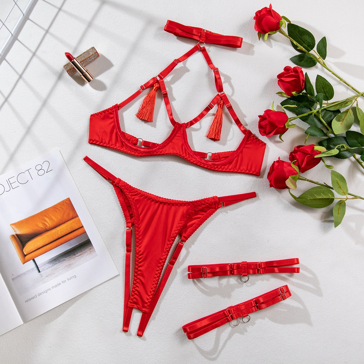 Sexy Hollow-out Lace-up Crotchless Lingerie for Women