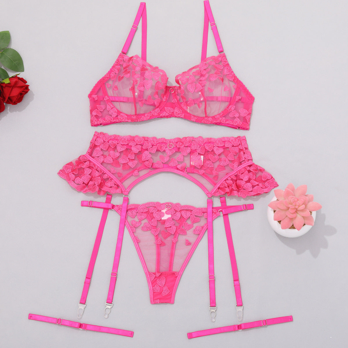 Love Embroidery Splicing Strap Sex Underwear Sex Underwear Set