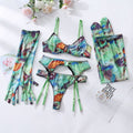Lingerie Set with Gloves and Stockings - Mesh Printed Design