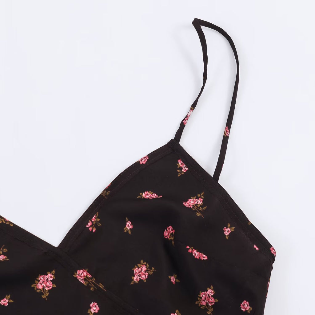 Flower print lingerie style MIDI dress
