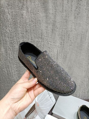 Womens Crystal Loafers Flats Slip on Rhinestones Casual Moccasins Driving Flats Slip On Gold Sliver Shoes