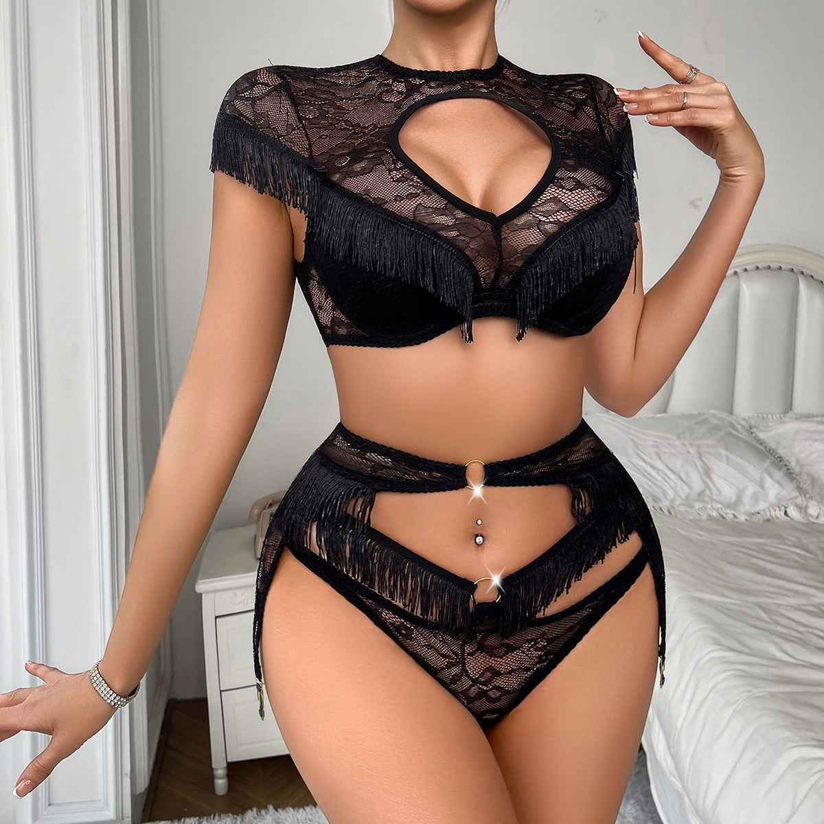 Hanging neck sexy lingerie split set