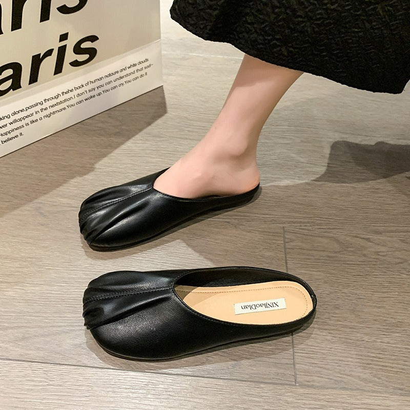 Flat Bottomed Minimalist Wrapped Half Slippers, Womens Shoes, Summer One Foot, Half Supported Single Shoes