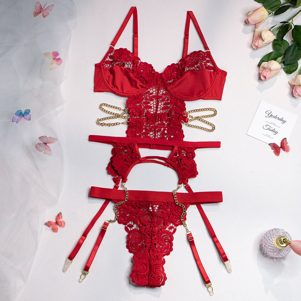 Sexy Two-Piece Lingerie Set for Women - Hollow Back Lace Design