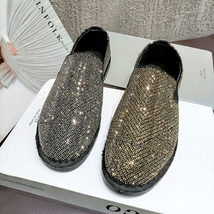 Womens Crystal Loafers Flats Slip on Rhinestones Casual Moccasins Driving Flats Slip On Gold Sliver Shoes