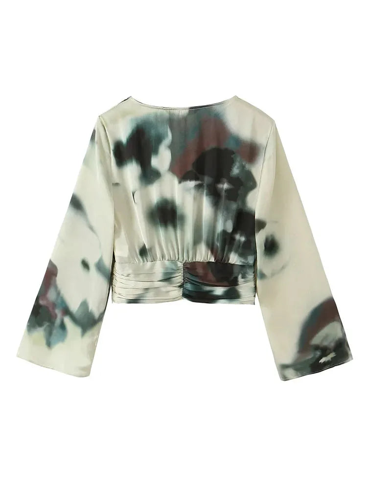 womens two peice sets  Fashion Tie Dyed Print Satin Short Blouse Tops + Midi Long Skirts summer sets womens outfits