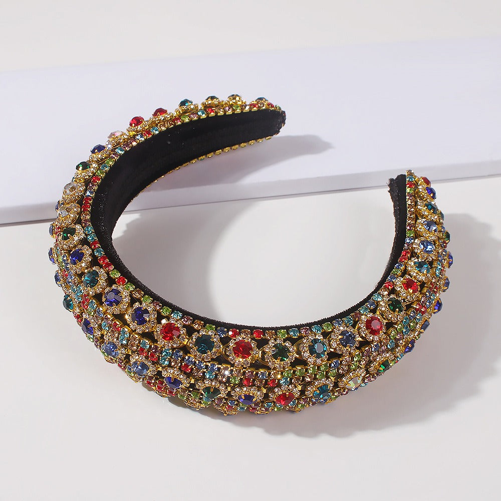 Full Crystal Luxury Rhinestones Headbands For Womens Headdress Sparkly Padded Diamond Jeweled Headband Hair Bands Party
