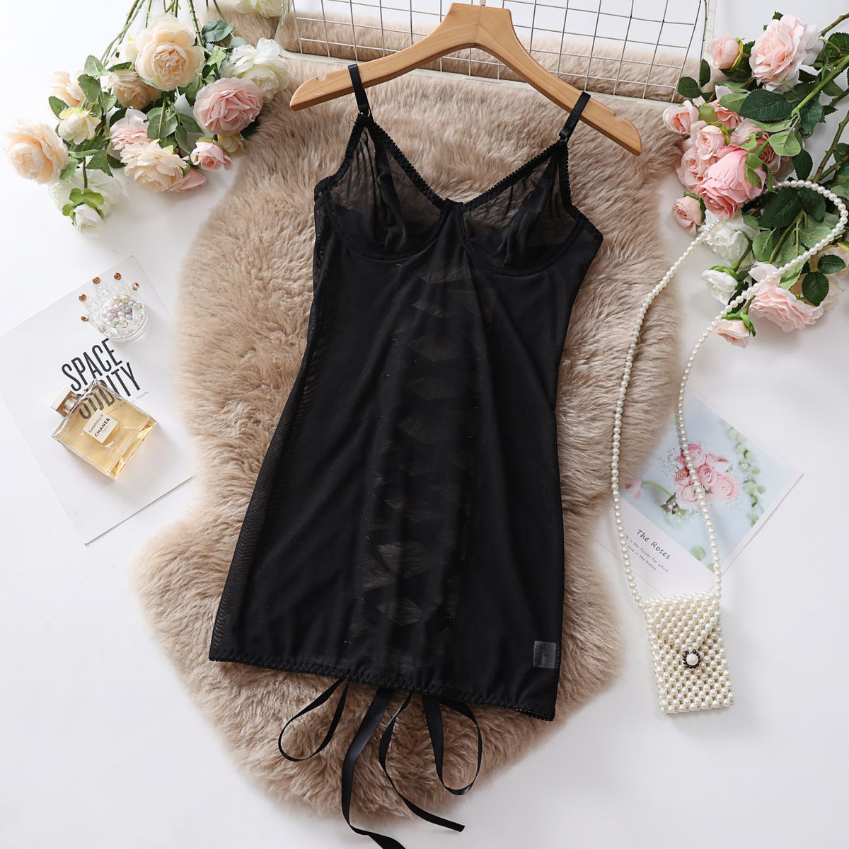 Sexy Mesh Strapless Lingerie Transparent Lace Erotic Bodysuit Nightgown