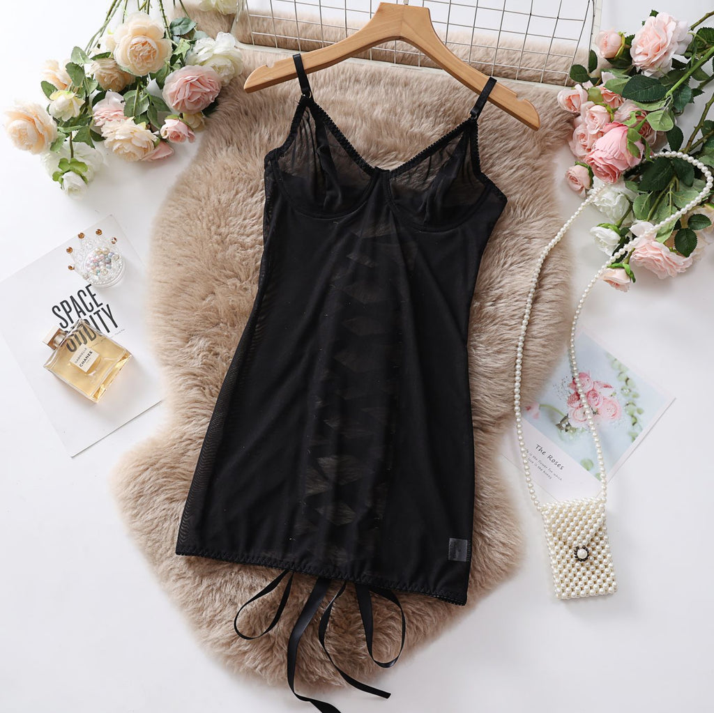 Sexy Mesh Strapless Lingerie Transparent Lace Erotic Bodysuit Nightgown
