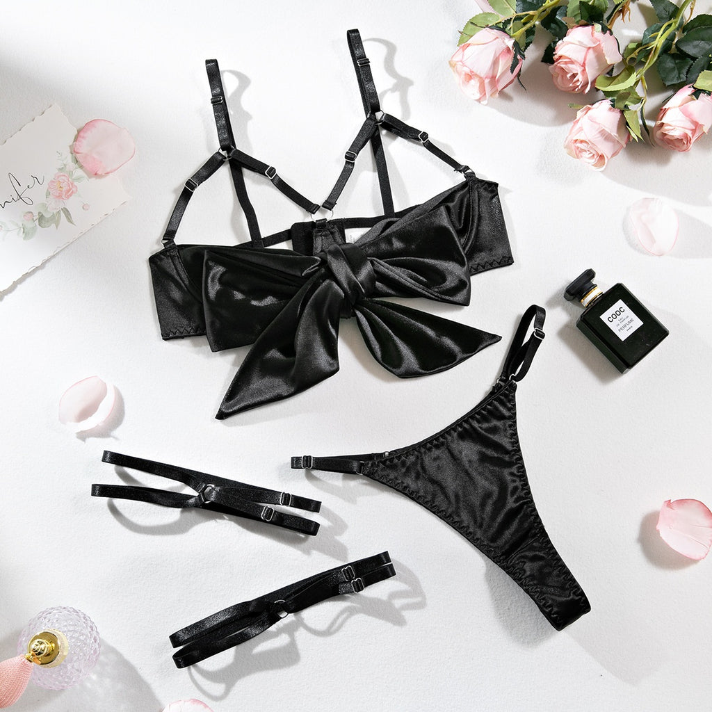 Sexy Lingerie Set with Steel Ring Hollow Design and Thigh Rings