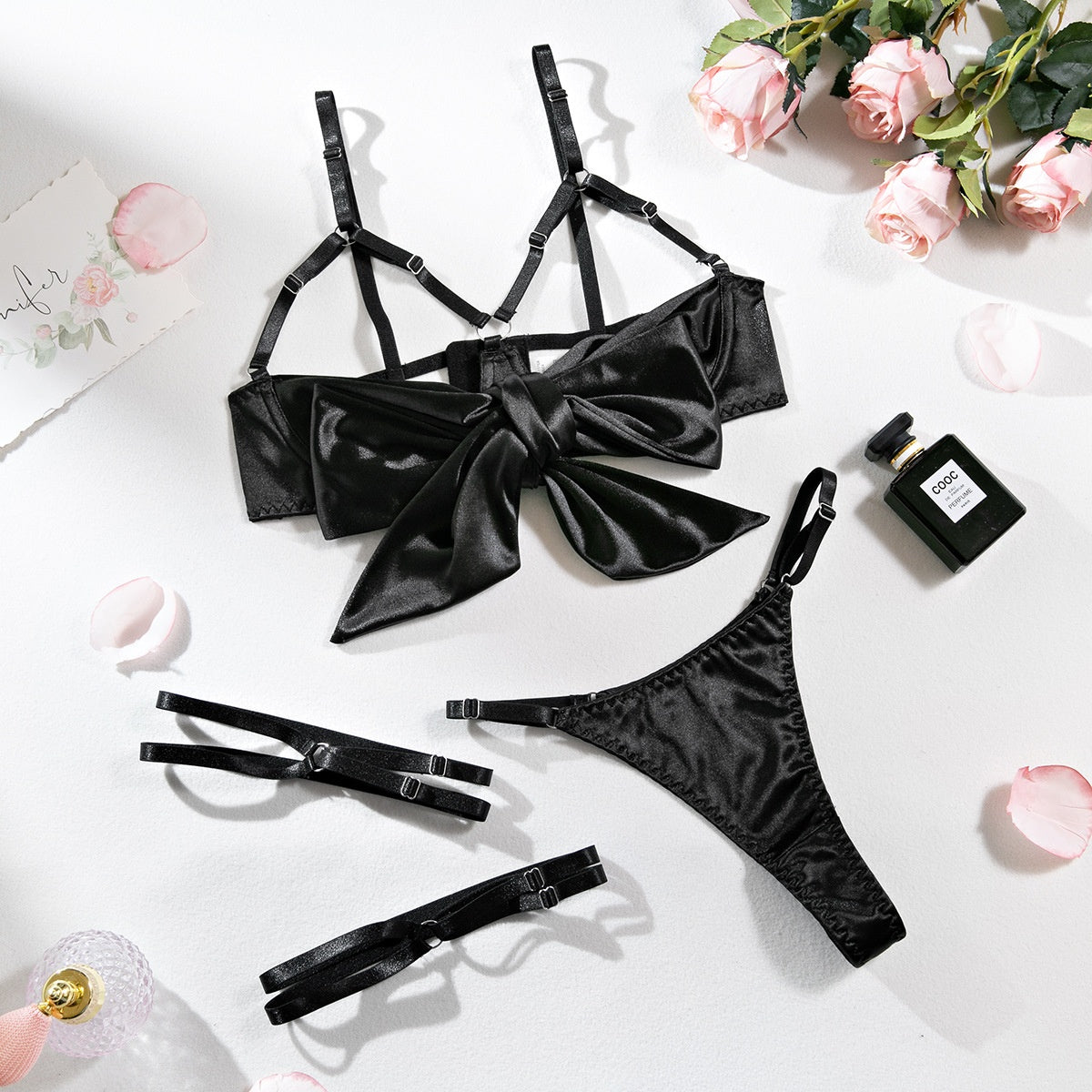 Sexy Lingerie Set with Steel Ring Hollow Design and Thigh Rings