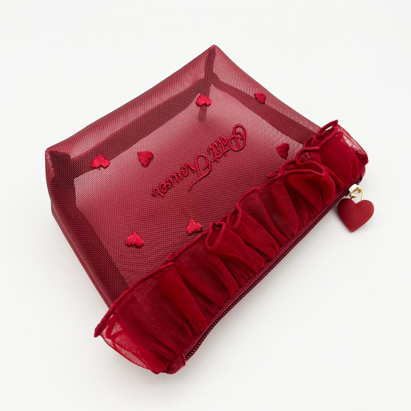 petit trouver mesh heart embroidery lace hand-held cosmetic bag cute tissue bag makeup storage SR