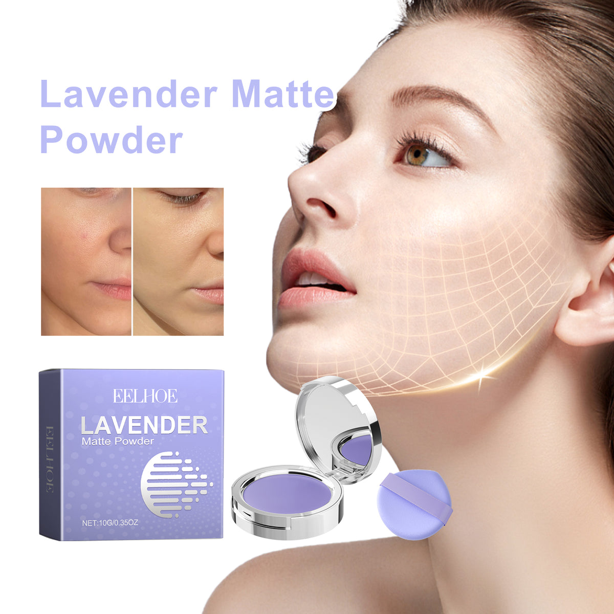 Lavender Matte Powder, Natural Block Defect Containment Light And Durable Is Not Easy To Makeup Base Powdery Cake