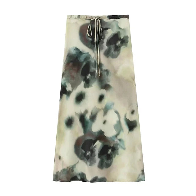 womens two peice sets  Fashion Tie Dyed Print Satin Short Blouse Tops + Midi Long Skirts summer sets womens outfits