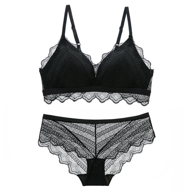 Bra Set Ultra thin Cotton Women bra and panty Lingerie Sexy Embroidery Lace Underwear Sets White