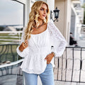 French Square Neck Fashion Womens Four Seasons Long Top, Long Sleeved Chiffon Shirt, Slim Fitting and Slimming Top