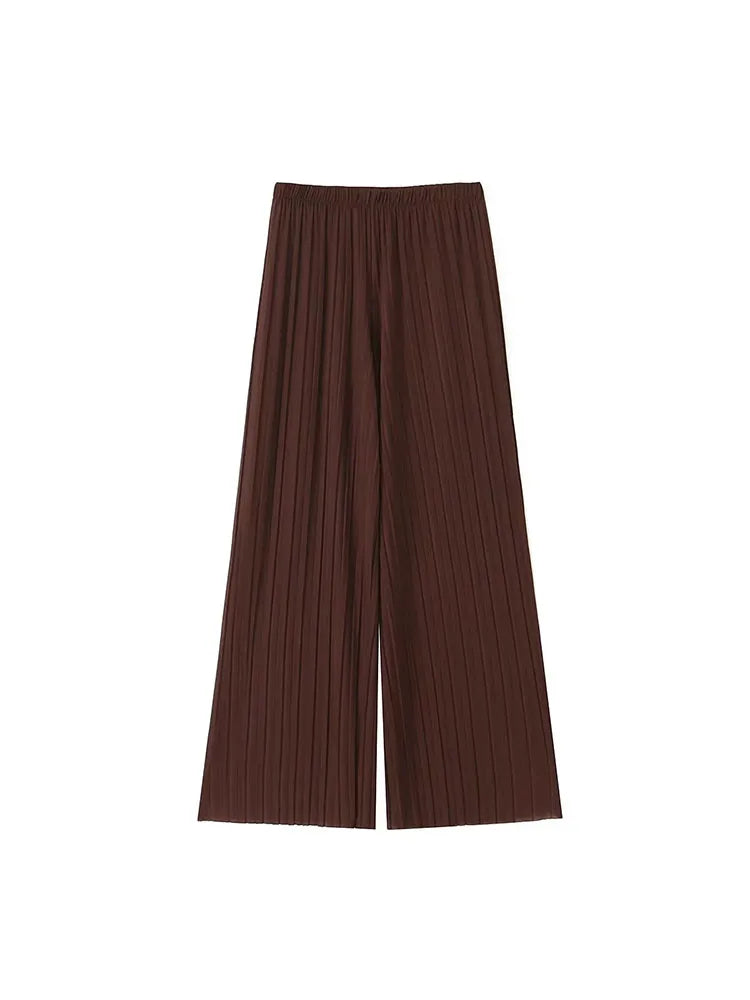 Women Two Pieces Set Fashion Pleated Tube Tops + Pants Wide leg pants 2 Piece Pants Sets Women Suit Womens