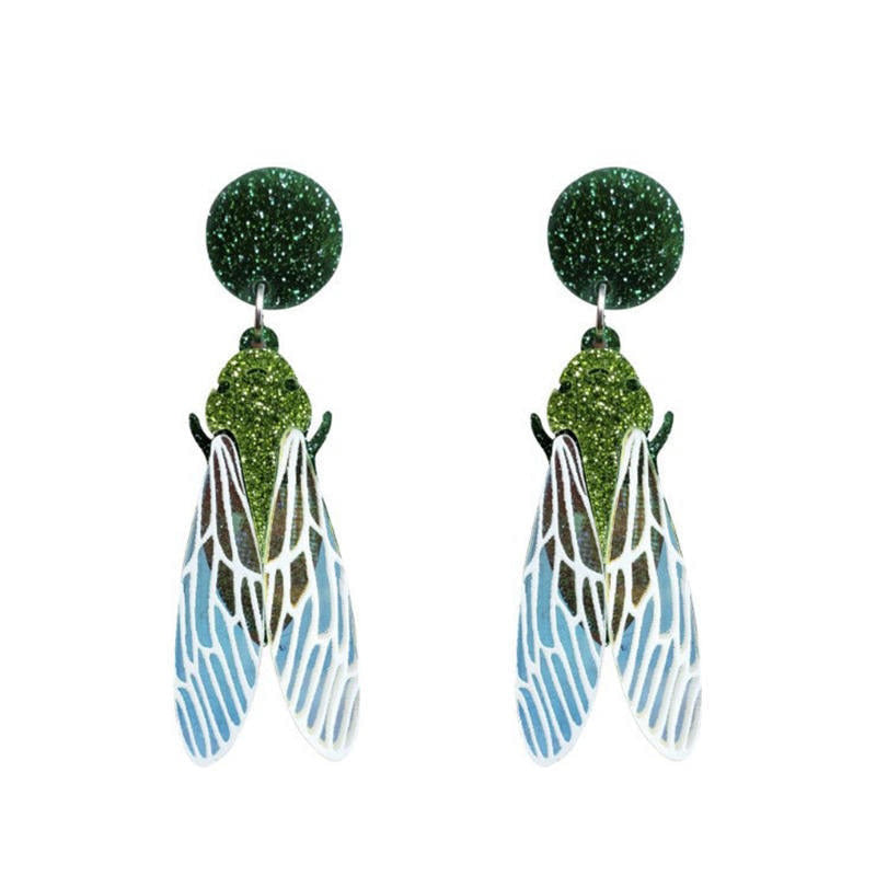 Fashion Jewelry Glitter Cicada Earrings for Womens Pendientes Acrylic Insect Wing Drop Earring