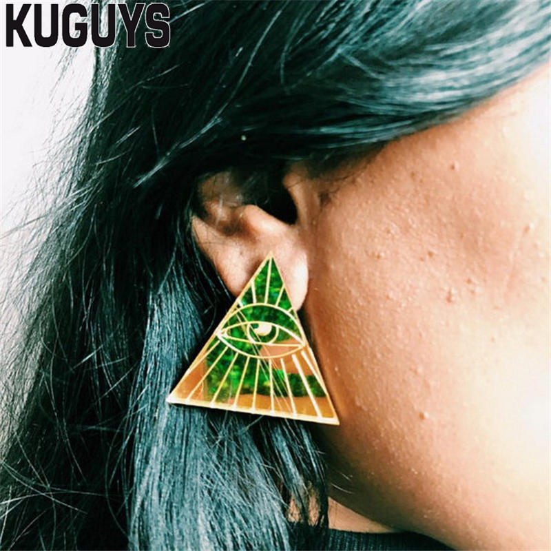 Trendy Jewelry Acrylic Gold Mirror Large Earrings for Womens Pendientes Triangle Eyes Stud Earring Oorbellen Brincos