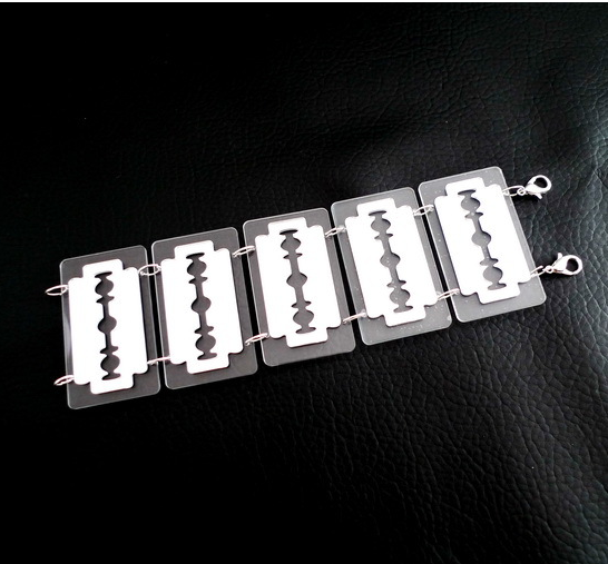 KUGUYS Fashion Jewelry Acrylic Silver Mirror Blade Bangles for Womens and Mens HipHop Rock Geometric Wide Bracelet