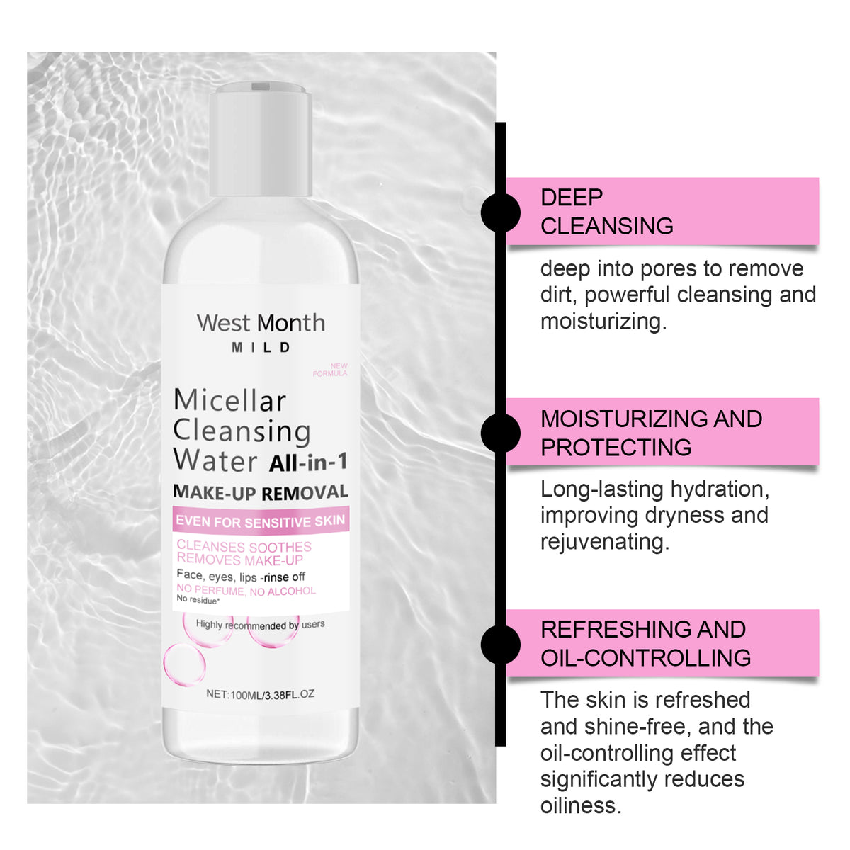 West&Month Gentle Makeup Remover, Facial Makeup Dissolves Soft Cleansing Gentle Cleansing, Clean And Non-Irritating