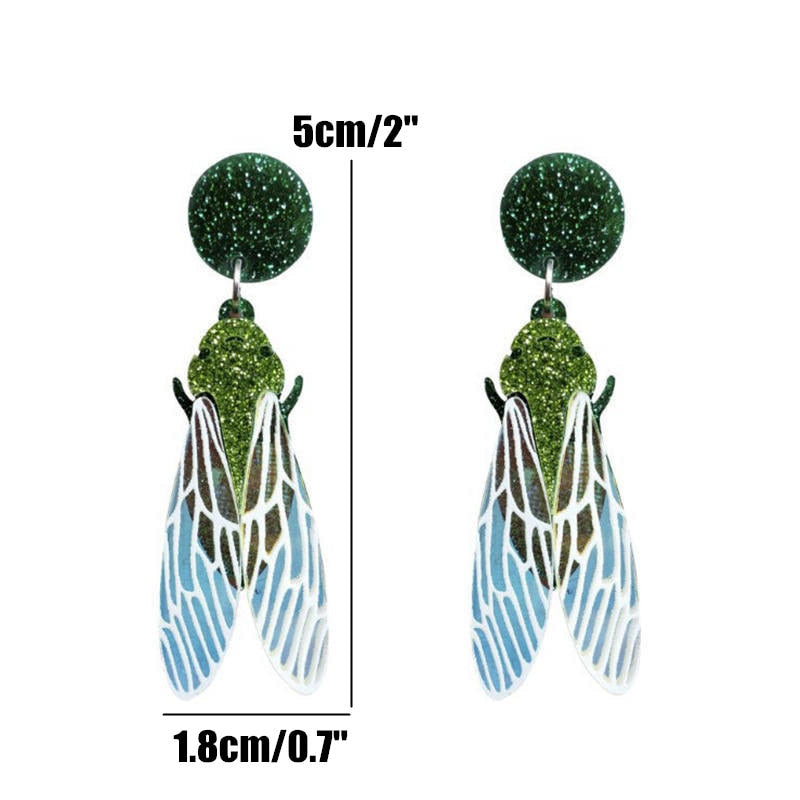 Fashion Jewelry Glitter Cicada Earrings for Womens Pendientes Acrylic Insect Wing Drop Earring