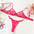Sexy Sheer Mesh Heart Rhinestone Bra and Garter Belt Lingerie Set
