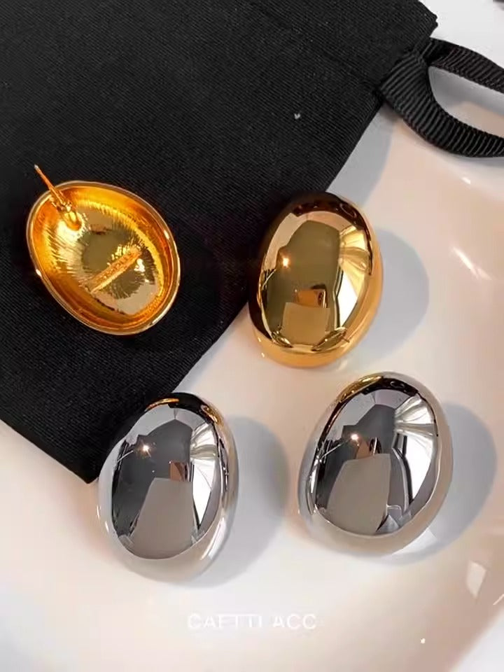New Brass Teardrop Half Hollow Large Earrings Metal Smooth Ladies Jewellery