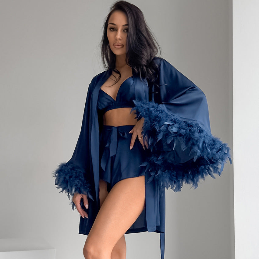 style new lingerie shorts robe three-piece set