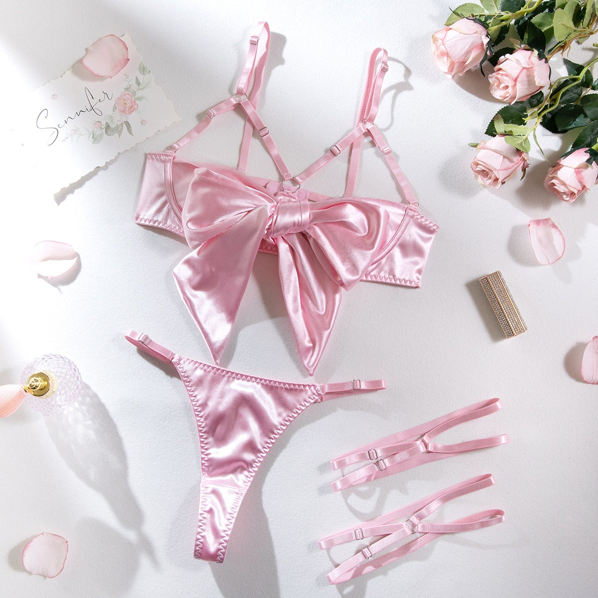 Sexy Lingerie Set with Steel Ring Hollow Design and Thigh Rings