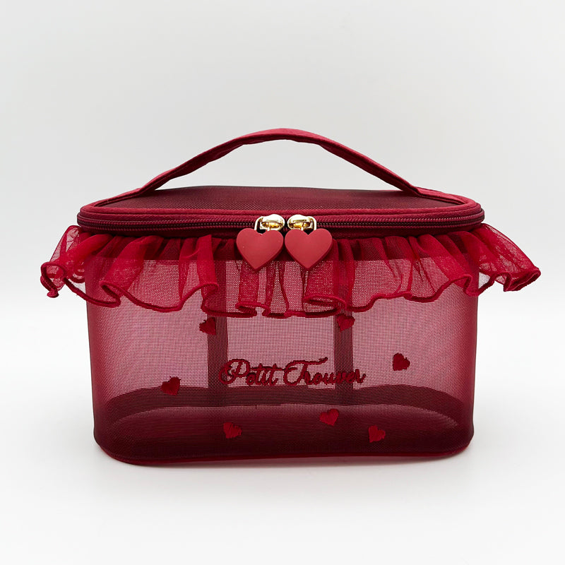 petit trouver mesh heart embroidery lace hand-held cosmetic bag cute tissue bag makeup storage SR