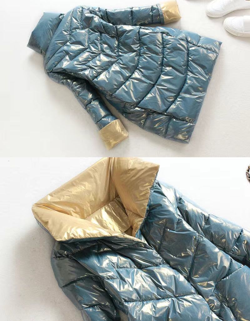 New Womens  Coat Women's Jacket Windproof Quilted Hooded Sleeves Knitted Cuffs Big Parka Stylish Design