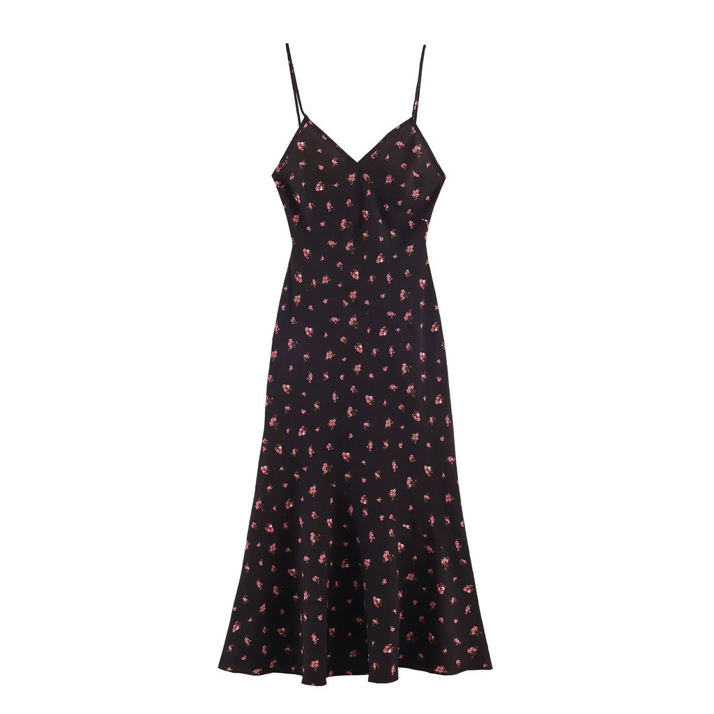 Flower print lingerie style MIDI dress