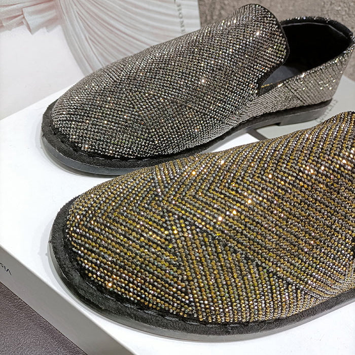 Womens Crystal Loafers Flats Slip on Rhinestones Casual Moccasins Driving Flats Slip On Gold Sliver Shoes