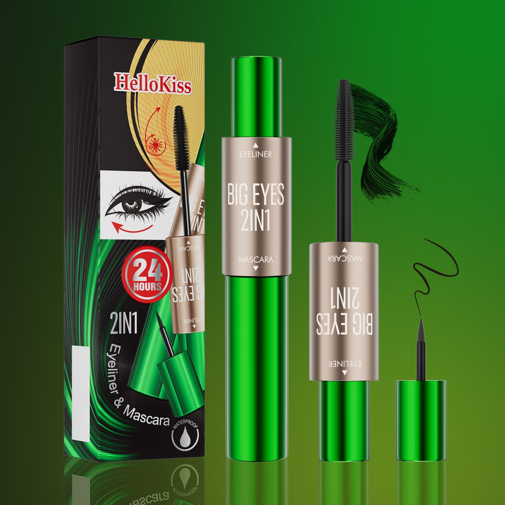 2-in-1 long and thick double-ended mascara, natural and smooth, no smudge cross-border makeup eyeliner