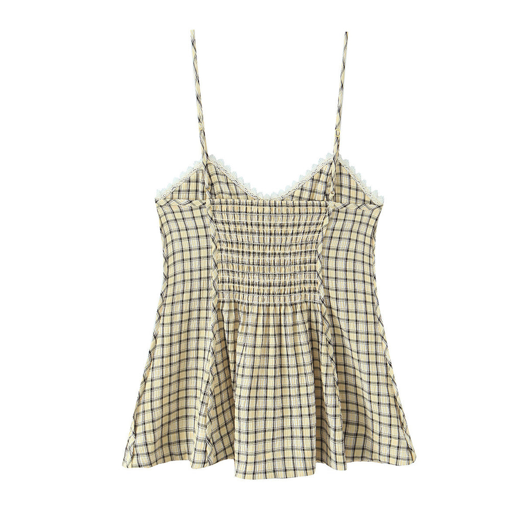 Versatile plaid lingerie style top for women's clothing