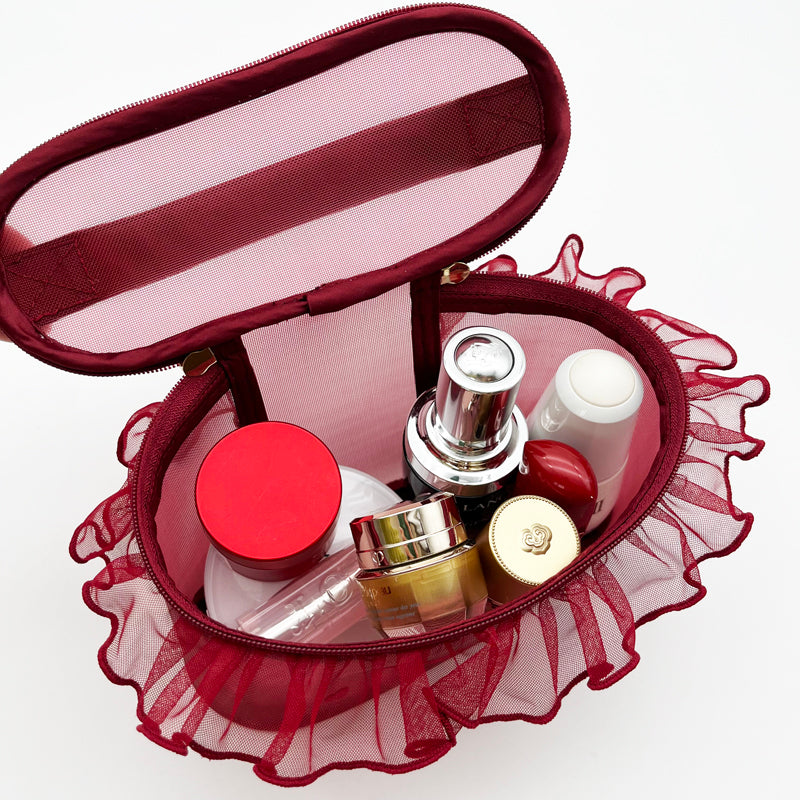 petit trouver mesh heart embroidery lace hand-held cosmetic bag cute tissue bag makeup storage SR