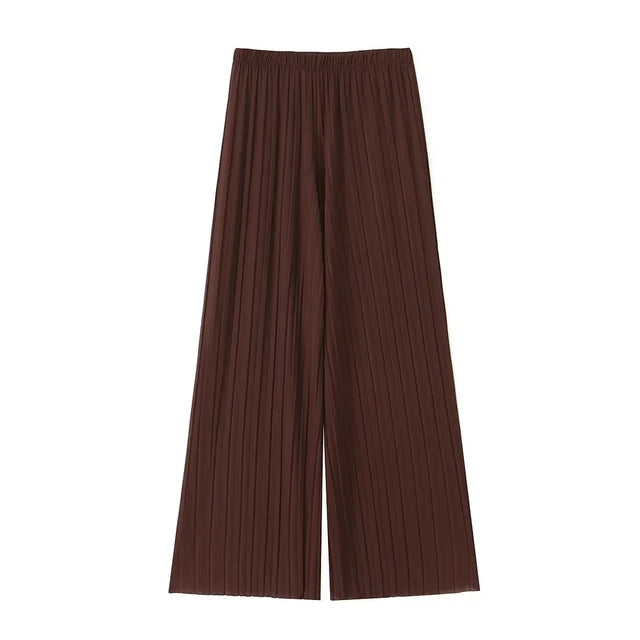 Women Two Pieces Set Fashion Pleated Tube Tops + Pants Wide leg pants 2 Piece Pants Sets Women Suit Womens