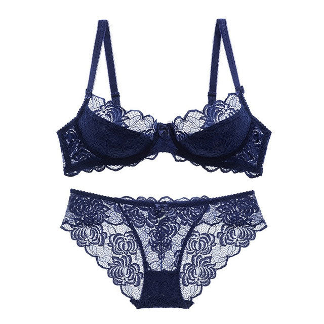 Sexy Bra Ultrathin Underwear Set Plus Size C D Cup Women Transparent Bra Sets Lace Embroidery Lingerie Gray Brassiere