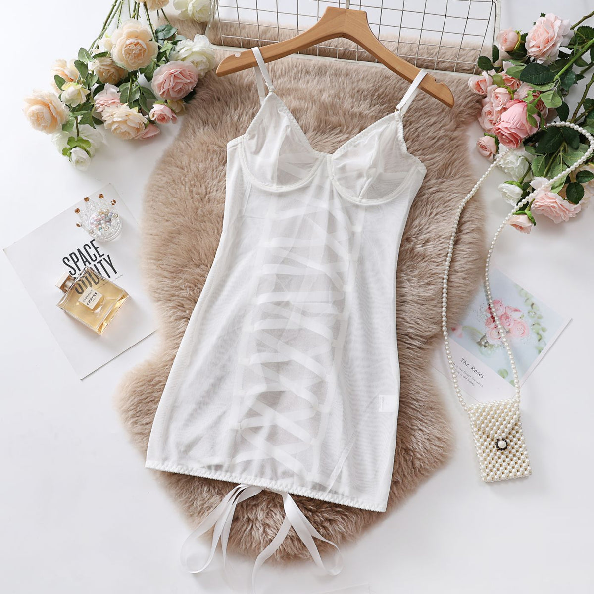 Sexy Mesh Strapless Lingerie Transparent Lace Erotic Bodysuit Nightgown