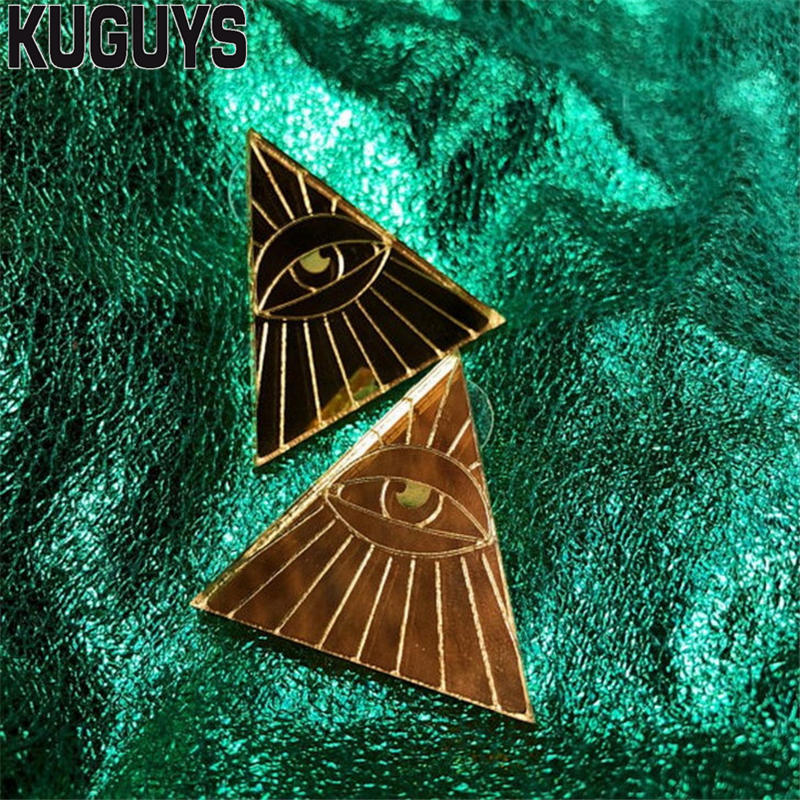 Trendy Jewelry Acrylic Gold Mirror Large Earrings for Womens Pendientes Triangle Eyes Stud Earring Oorbellen Brincos